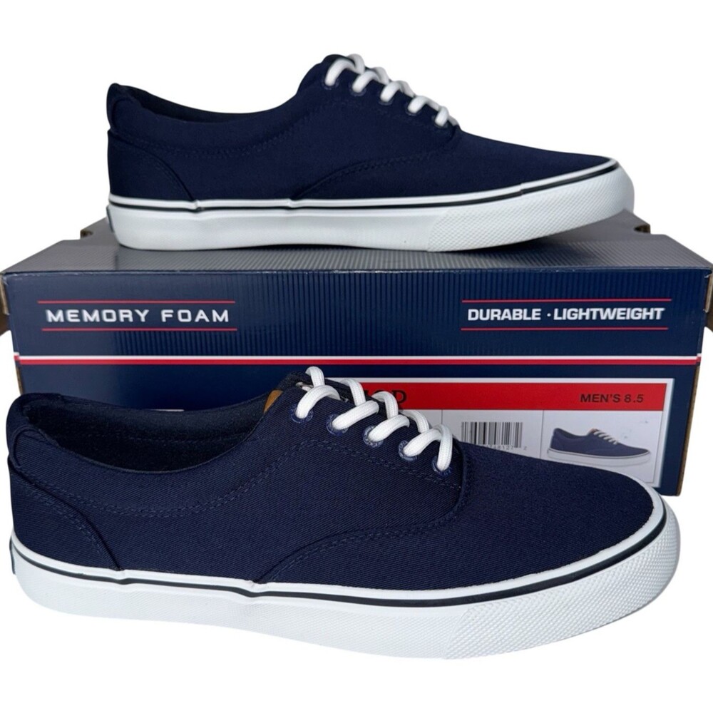 Izod Rangley Mens Size 8.5 Navy Blue Canvas Lace Up Tennis Shoes Sneakers